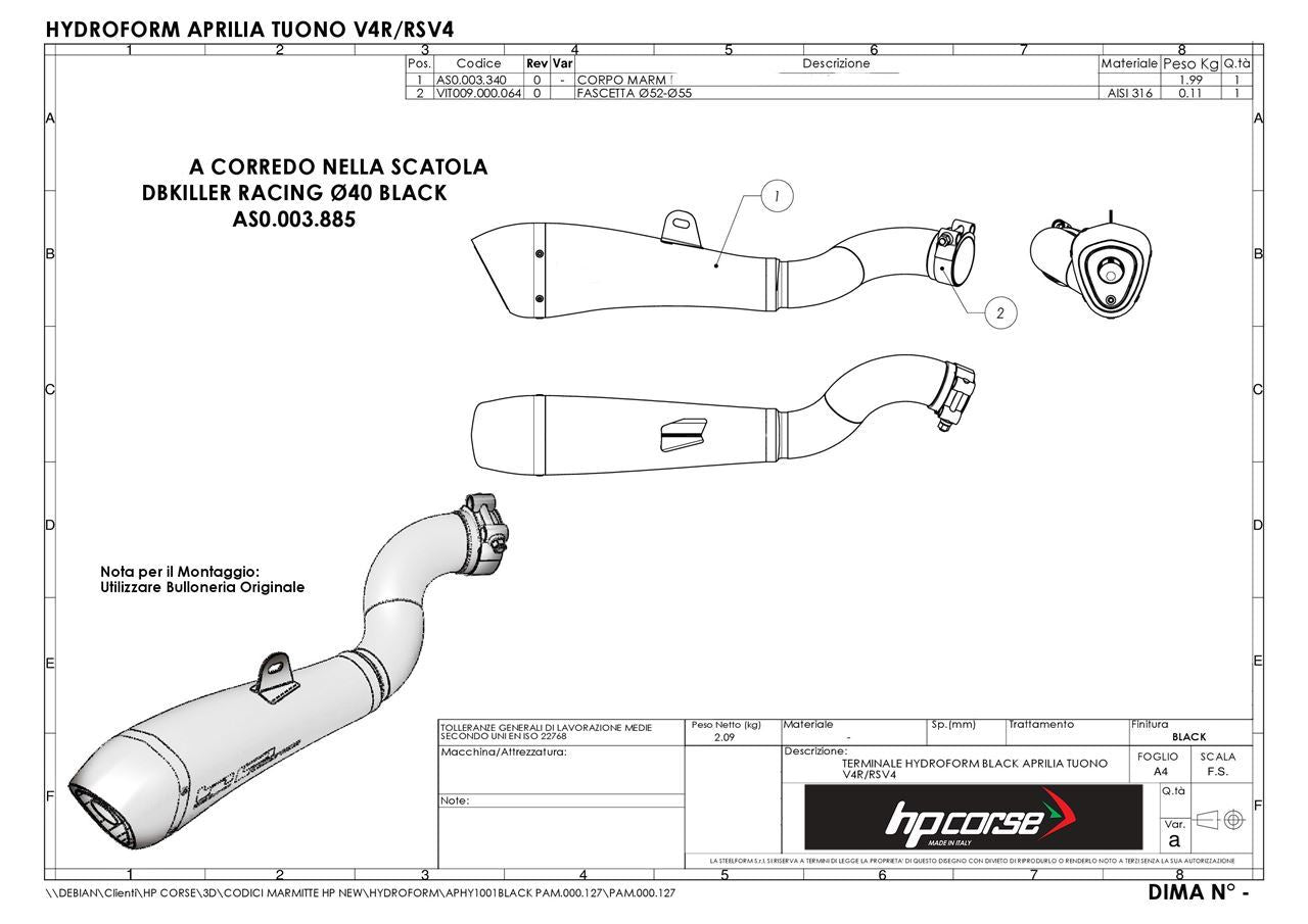 HP CORSE HYDROFORM Slip-on Exhaust For Aprilla RSV4 (2009-2014)