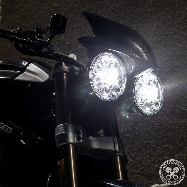 Motodemic Dual Adaptive LED Headlight Conversion Kit for the 2012-2016 Triumph Street Triple and 2011-2015 Speed Triple