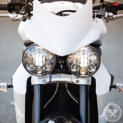 Motodemic Dual Adaptive LED Headlight Conversion Kit for the 2012-2016 Triumph Street Triple and 2011-2015 Speed Triple