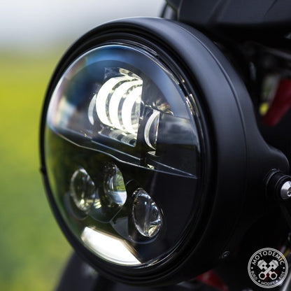 Motodemic 7 inch Metric Style LED and Round Halogen Headlight Kit
