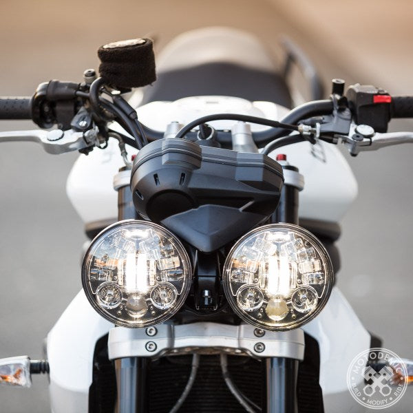 Motodemic Dual Adaptive LED Headlight Conversion Kit for the 2012-2016 Triumph Street Triple and 2011-2015 Speed Triple