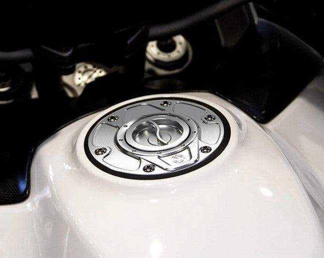 Motocorse NEW DESIGN Billet Aluminum Gas Cap for Ducati Multistrada V4 / 1200 / 1260 / 950, Diavel 1260, and Hypermotard 950