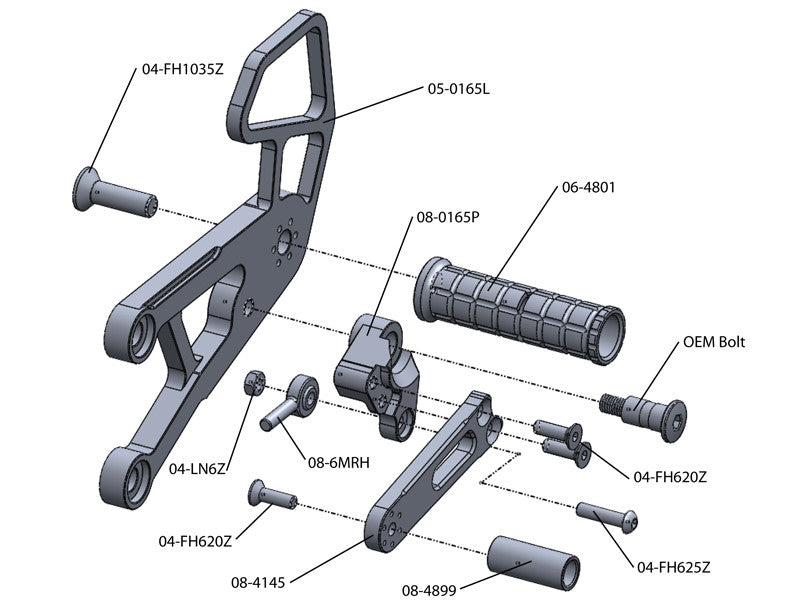 WOODCRAFT Kawasaki ZX-10R (06-10) Complete Rearset Kit W/Shift & Brake Pedals  Black