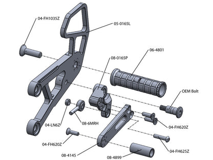 WOODCRAFT Kawasaki ZX-10R (06-10) Complete Rearset Kit W/Shift & Brake Pedals  Black