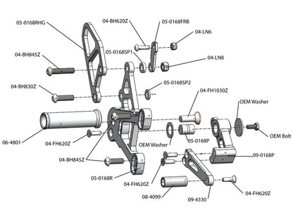 WOODCRAFT Kawasaki ZX-10R (11-15) Complete Rearset Kit (GP Shift) Uses OEM Shift Rod
