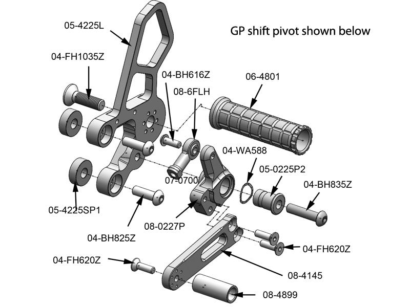 WOODCRAFT Suzuki SV650 (03-11) Complete GP Shift Rearset Kit, with Pedals, Black