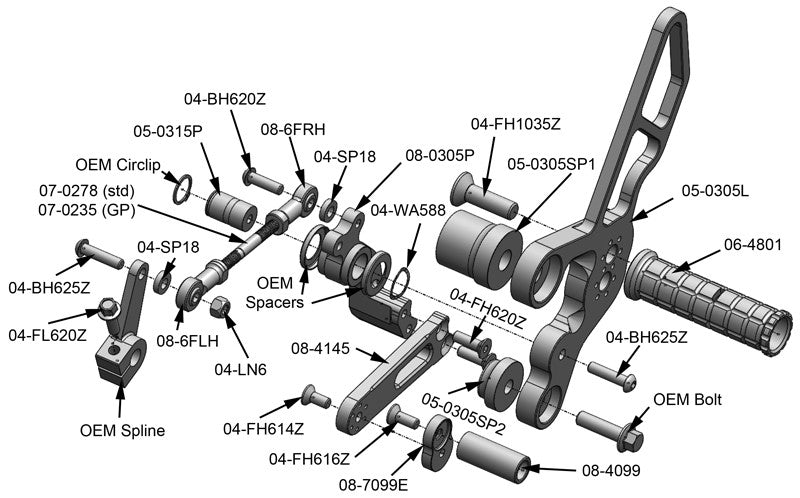 WOODCRAFT Honda Grom Full Rearset Kit with Pedals