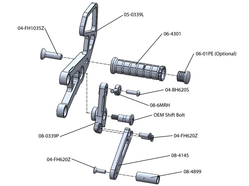 WOODCRAFT Honda CBR1000RR (08-16) Rearsets Black with Shift Pedal