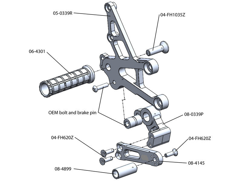 WOODCRAFT Honda CBR1000RR (08-16) Complete Rearset Kit W/Pedals