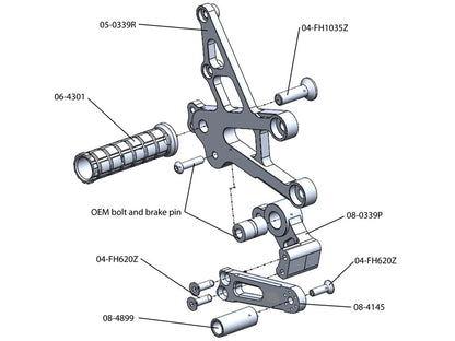 WOODCRAFT Honda CBR1000RR (08-16) Complete Rearset Kit W/Pedals