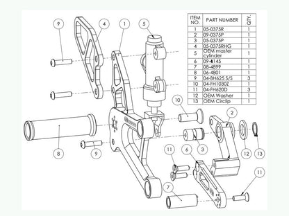 WOODCRAFT Honda CBR250 Complete Adjustable Rearset Kit - GP