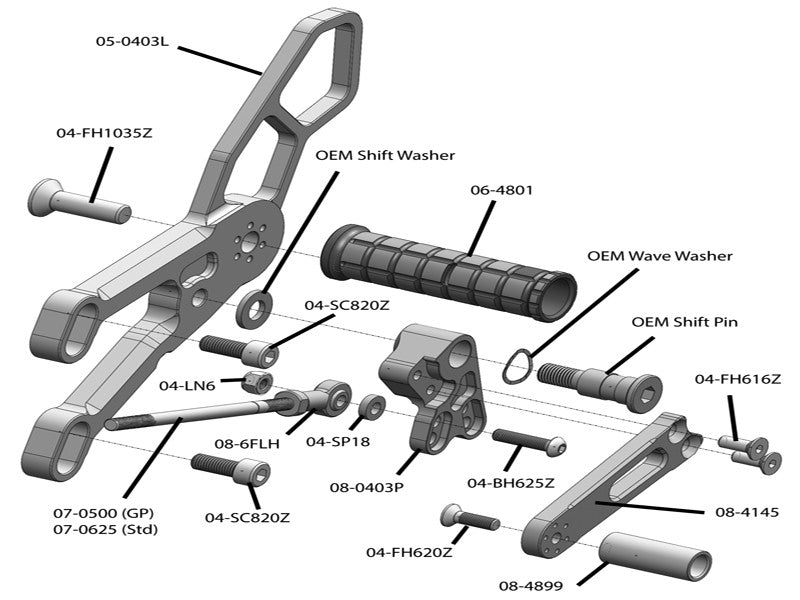 WOODCRAFT Yamaha R3 (2015) Adjustable  GP Shift Rearset Assembly Complete W/Shift & Brake Pedal  Black