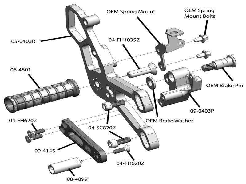 WOODCRAFT Yamaha R3 (2015) Adjustable  GP Shift Rearset Assembly Complete W/Shift & Brake Pedal  Black