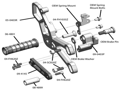 WOODCRAFT Yamaha R3 (2015) Adjustable  GP Shift Rearset Assembly Complete W/Shift & Brake Pedal  Black