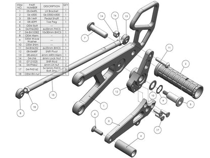 WOODCRAFT Yamaha R6 (06-16) Complete Rear Set Kit  Standard Shift  BLACK