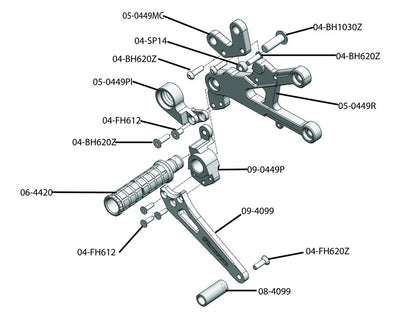 WOODCRAFT Yamaha R6 (06-16) Complete Rear Set Kit  Standard Shift  BLACK