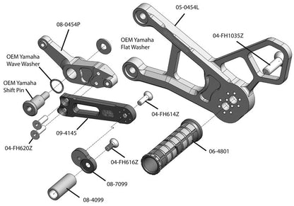 WOODCRAFT Yamaha R1 (15+) Adjustable Rearset Assembly Complete W/Shift & Brake Pedal (Std/GP) Black