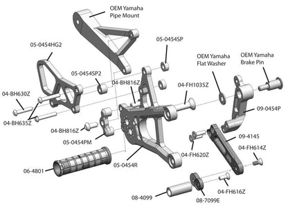 WOODCRAFT Yamaha R1 (15+) Adjustable Rearset Assembly Complete W/Shift & Brake Pedal (Std/GP) Black