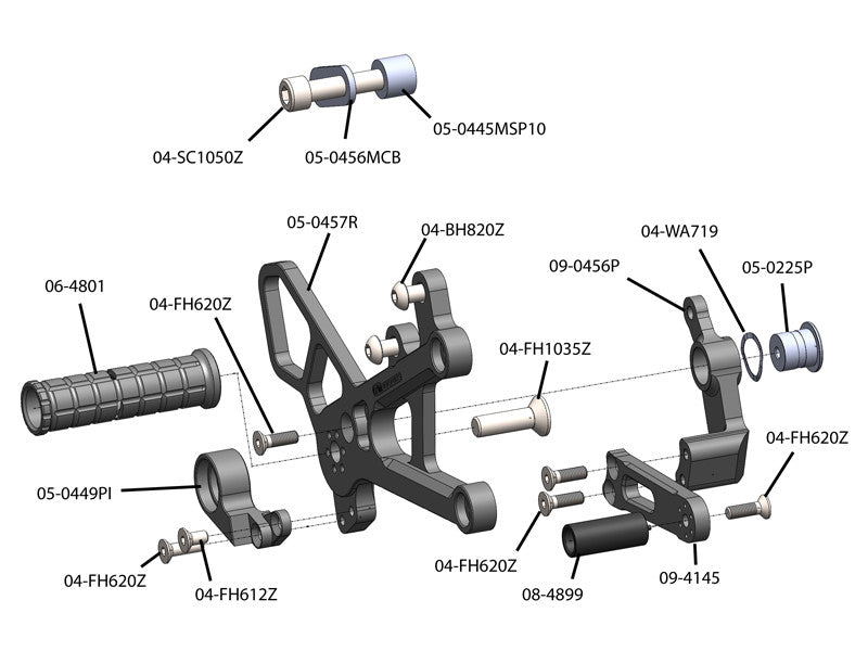 WOODCRAFT Yamaha R6 (2017+) Complete Rear Set Kit  GP Shift  BLACK - WILL ALSO FIT 2006-16 MODELS