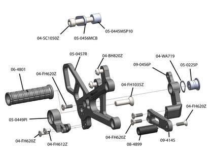 WOODCRAFT Yamaha R6 (2017+) Complete Rear Set Kit  GP Shift  BLACK - WILL ALSO FIT 2006-16 MODELS