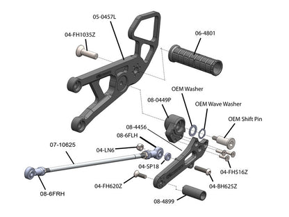 WOODCRAFT Yamaha R6 (2017+) Complete Rear Set Kit  GP Shift  BLACK - WILL ALSO FIT 2006-16 MODELS