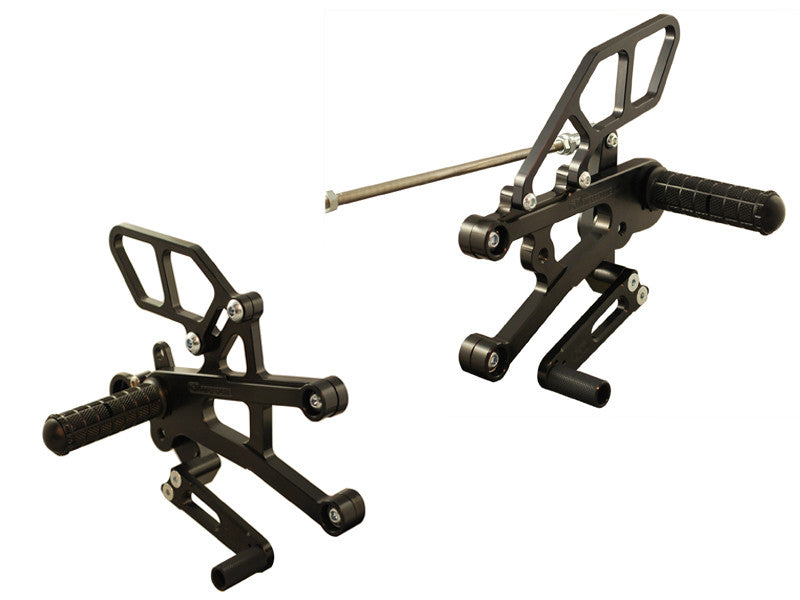 WOODCRAFT Triumph Daytona 675 (13-18) Complete Rearset Kit  Tandard Shift with Shift and Brake Pedals  Black for use without a Quickshifter