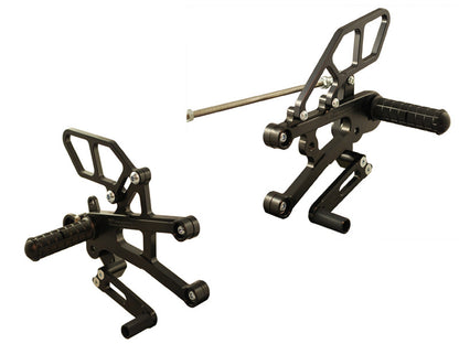 WOODCRAFT Triumph Daytona 675 (13-18) Complete Rearset Kit  Tandard Shift with Shift and Brake Pedals  Black for use without a Quickshifter