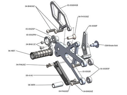 WOODCRAFT Triumph Daytona 675 (13-18) Complete Rearset Kit  Tandard Shift with Shift and Brake Pedals  Black for use without a Quickshifter