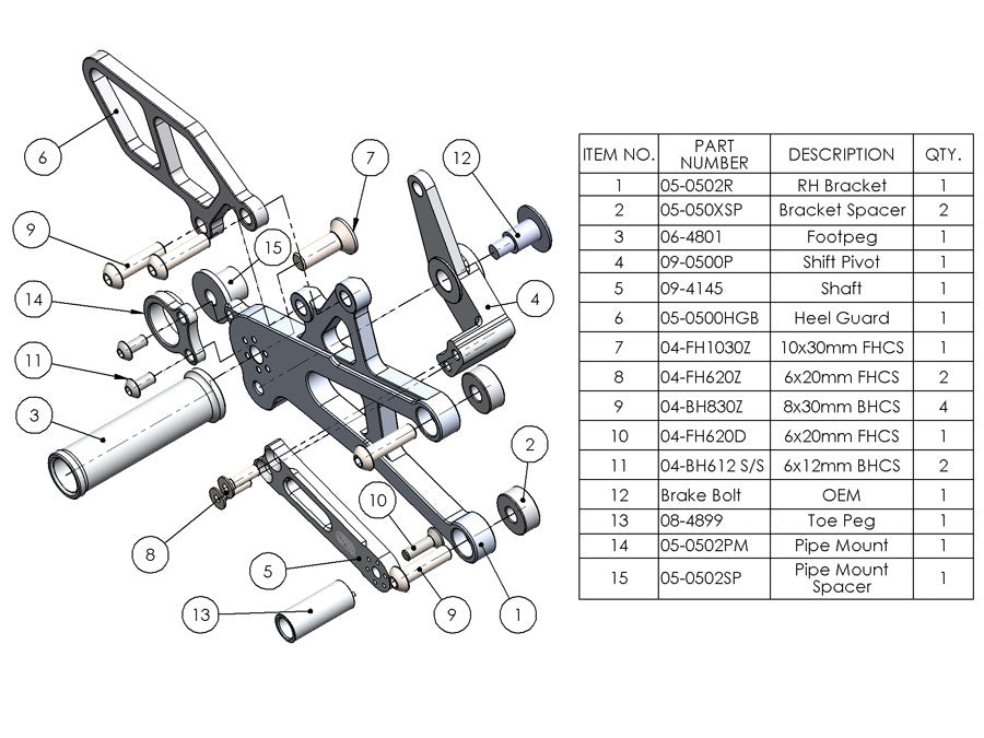 WOODCRAFT Triumph 06-12  Daytona 675 / R  Street Triple Rearsets  GP Shift with Quickshift rod - RACE ONLY