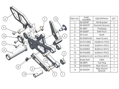 WOODCRAFT Triumph 06-12  Daytona 675 / R  Street Triple Rearsets  GP Shift with Quickshift rod - RACE ONLY