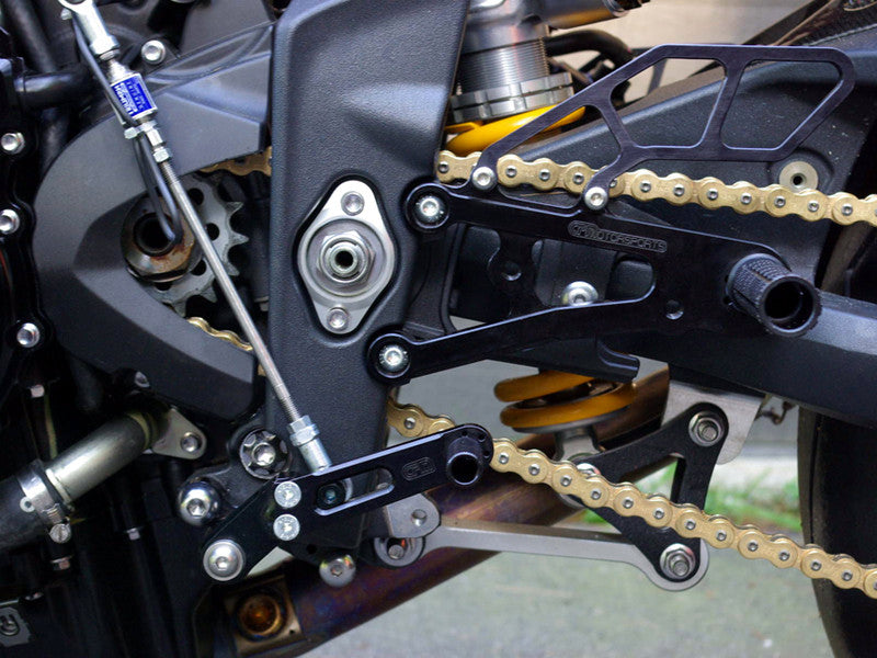 WOODCRAFT Triumph Daytona 675 (13-18) Complete Rearset Kit  GP Shift with Shift and Brake Pedals  BLACK - for use without a quickshifter - RACE USE ONLY