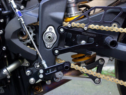 WOODCRAFT Triumph Daytona 675 (13-18) Complete Rearset Kit  GP Shift with Shift and Brake Pedals  BLACK - for use without a quickshifter - RACE USE ONLY