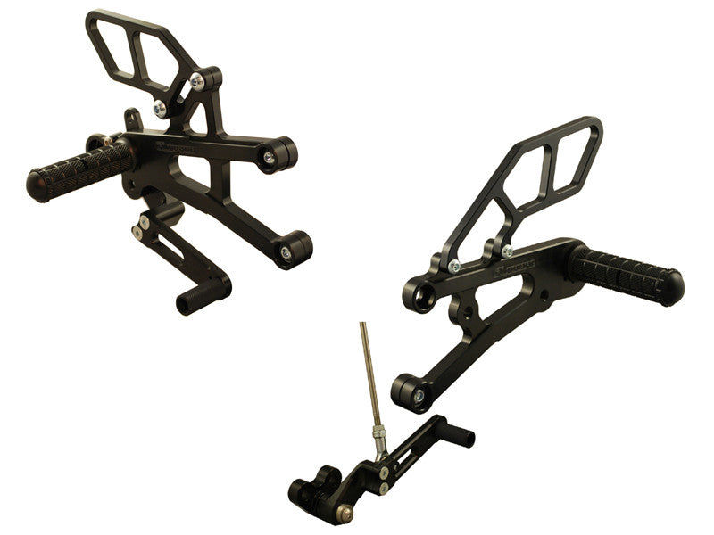 WOODCRAFT Triumph Daytona 675 (13-18) Complete GP Rearset Kit  W/Shift & Brake Pedals  Black - without a Quickshifter with side stand