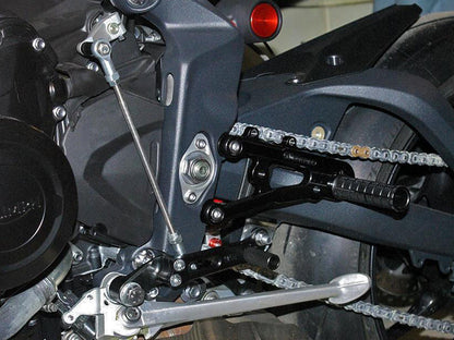 WOODCRAFT Triumph 06-12  Daytona 675R Complete GP Rearset Kit  W/Shift & Brake Pedals  Black - for use with a Quickshifter with side stand