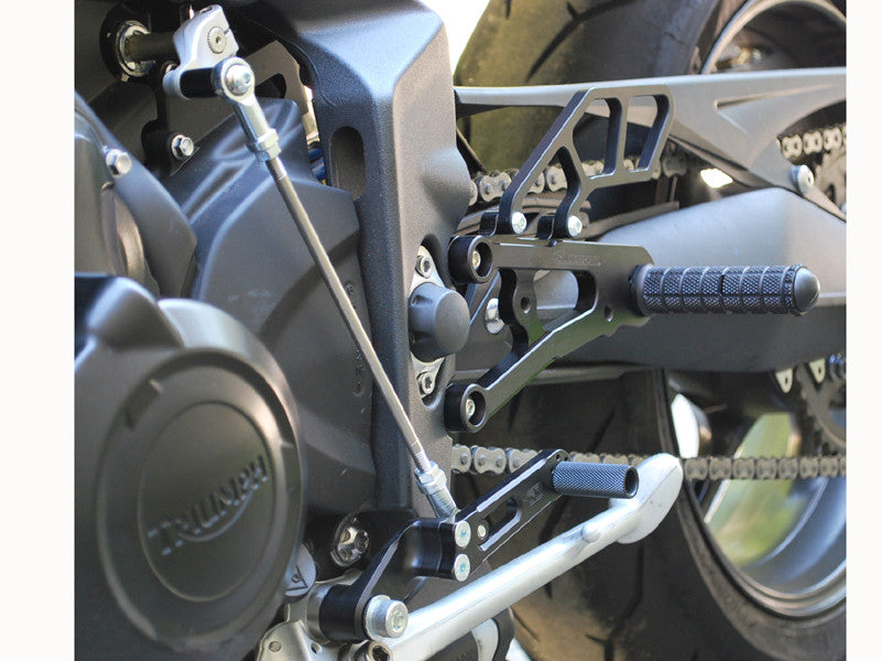 WOODCRAFT Triumph Street Triple 13-16 (NO/QS) Complete GP Rearset Kit  W/Shift & Brake Pedals  Black