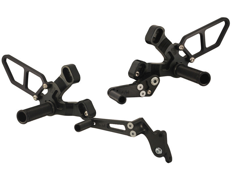 WOODCRAFT Ducati 848 /1098 / 1198 / 848 EVO Black Complete Rearset Kit with Pedals