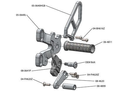 WOODCRAFT Ducati 1198SP (2011) 848 Evo (11-13) Complete Rearset Kit W/Pedals (Factory GP Quick Shifter)