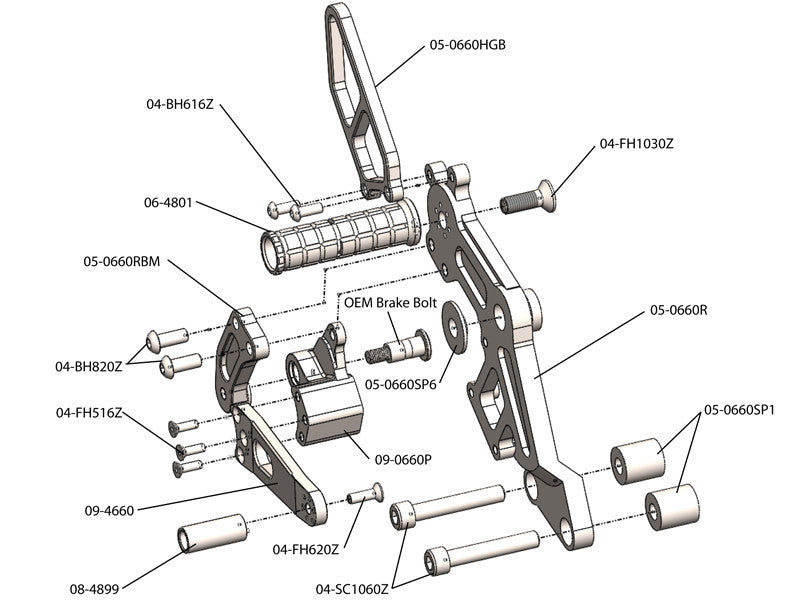 WOODCRAFT Ducati 696 / 796 / 1100 Monster (08-14) Complete Rearset Kit - Black