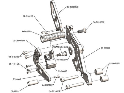 WOODCRAFT Ducati 696 / 796 / 1100 Monster (08-14) Complete Rearset Kit - Black