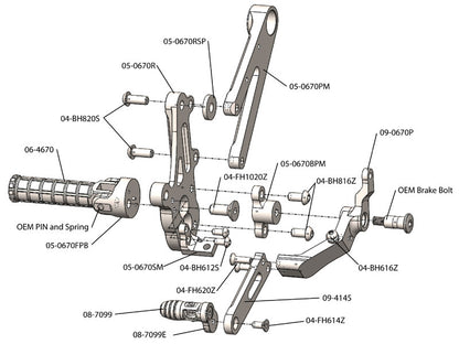 WOODCRAFT Ducati 1198 Diavel Standard Shift Adjustable Complete Rearset Kit