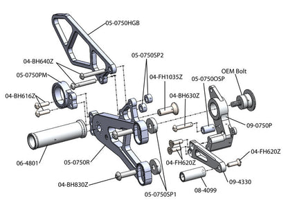 WOODCRAFT BMW S1000RR (10-14) Rearset Kit - Race Only