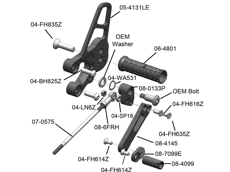 WOODCRAFT Kawasaki Ninja 300 (13-15)  Complete Rearset w/shift and Brake Pedals  Optional Brake Line Kit Available
