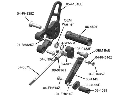 WOODCRAFT Kawasaki Ninja 300 (13-15)  Complete Rearset w/shift and Brake Pedals  Optional Brake Line Kit Available