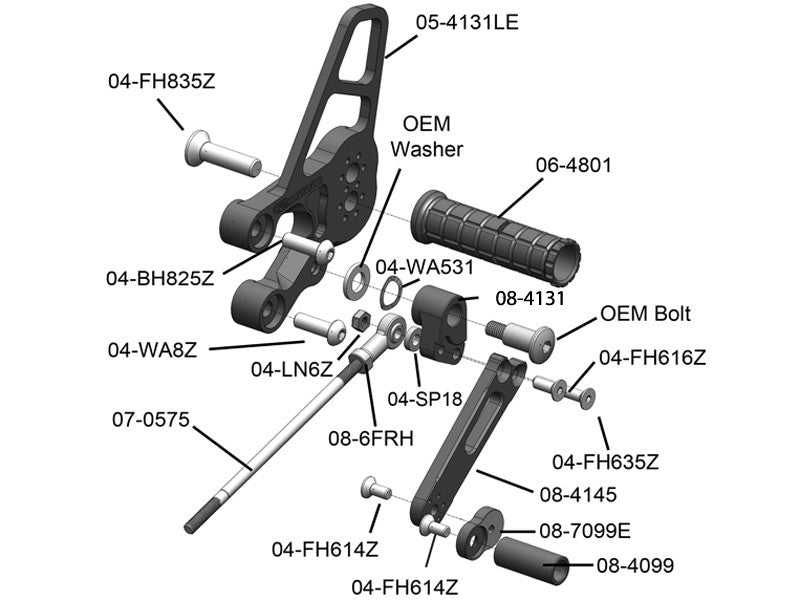 WOODCRAFT Kawasaki Ninja 250R (EX250) (08-12) Black Eccentric Complete Rearset w/shift and Brake Pedals