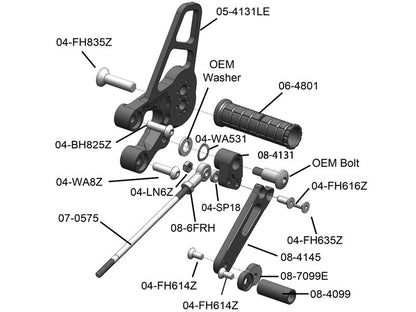 WOODCRAFT Kawasaki Ninja 250R (EX250) (08-12) Black Eccentric Complete Rearset w/shift and Brake Pedals