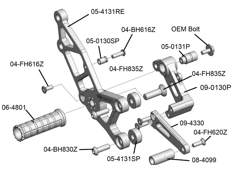 WOODCRAFT Kawasaki Ninja 250R (EX250) (08-12) Black Eccentric Complete Rearset w/shift and Brake Pedals