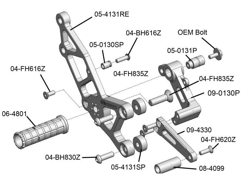 WOODCRAFT Kawasaki Ninja 300 (13-15)  Complete Rearset w/shift and Brake Pedals  Optional Brake Line Kit Available