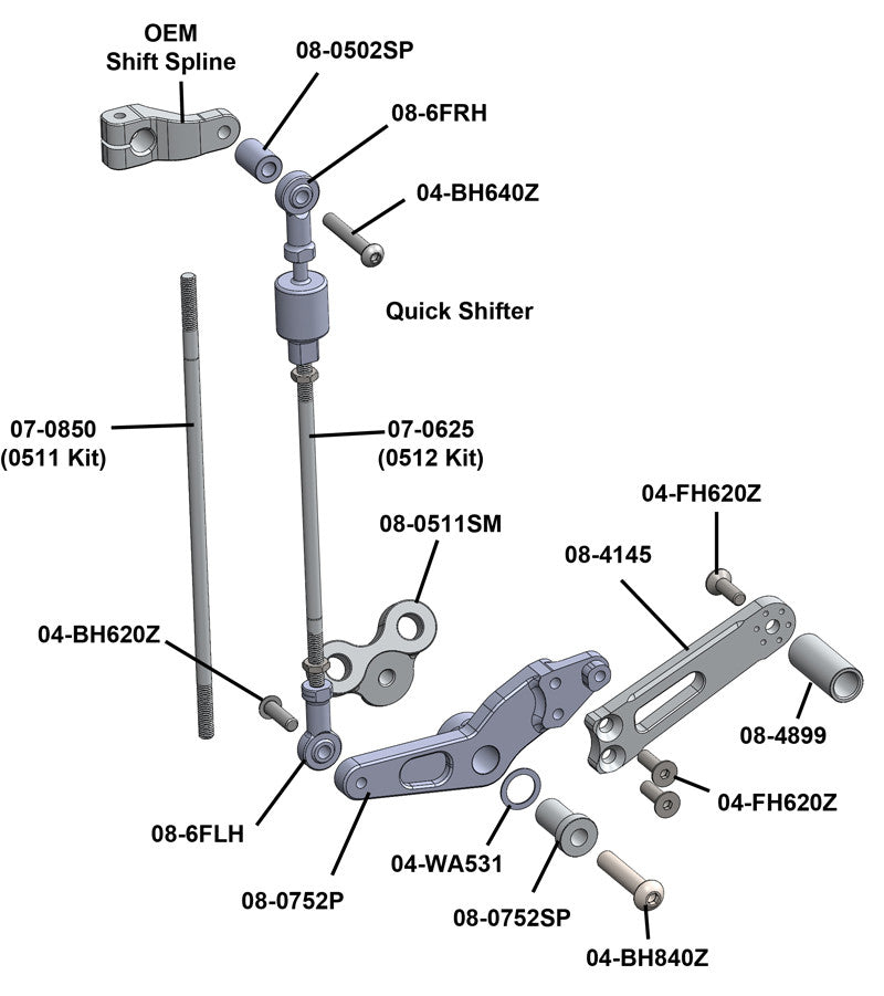 WOODCRAFT Triumph 06-12  Daytona 675 / R  Street Triple Rearsets  GP Shift with Quickshift rod - RACE ONLY