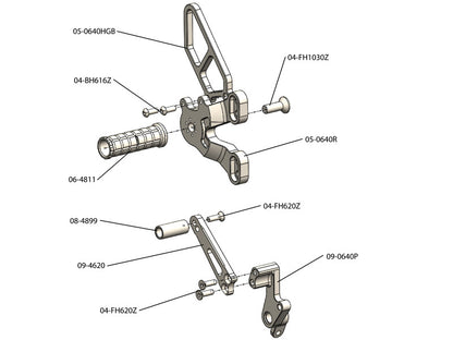 WOODCRAFT Ducati 848 /1098 / 1198 / 848 EVO Black Complete Rearset Kit with Pedals