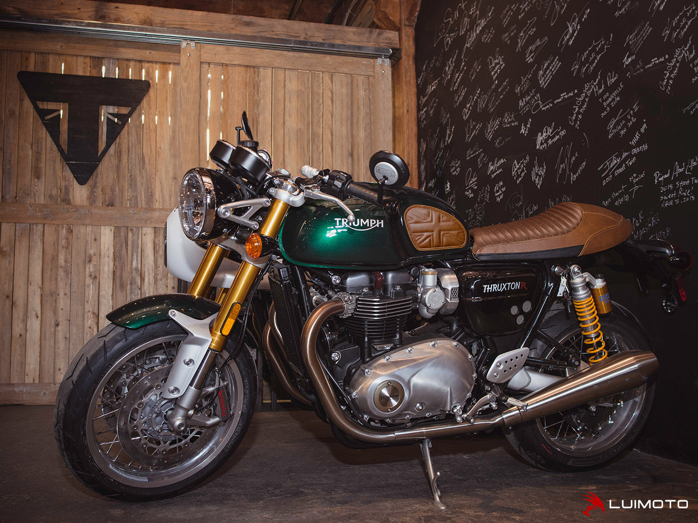 LUIMOTO TANK LEAF UNION JACK Tank Pads for the Triumph Bonneviille T120 /T100, Scrambler 1200, Thruxton 1200 /R (2016+), and Speed Twin (2019+)